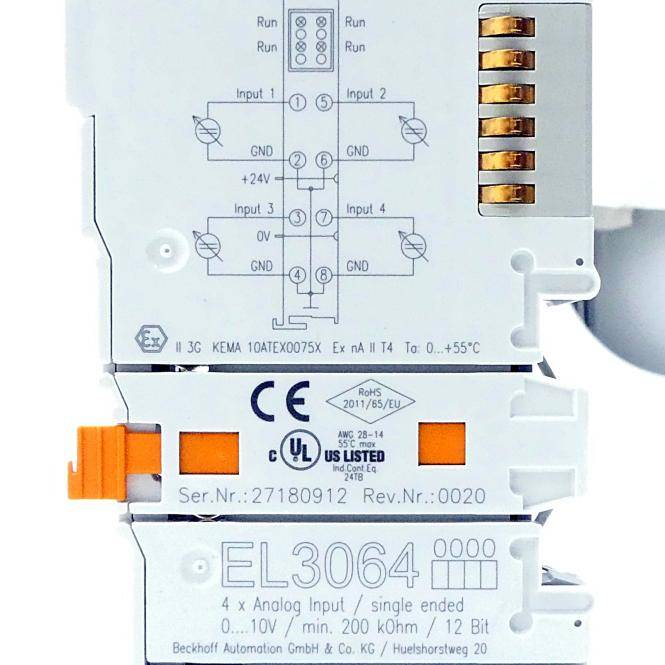 BECKHOFF 4-Kanal-Analog-Eingang, Spannung, 0…10 V, 12 Bit, single-ended EL3064 (EL3064)
