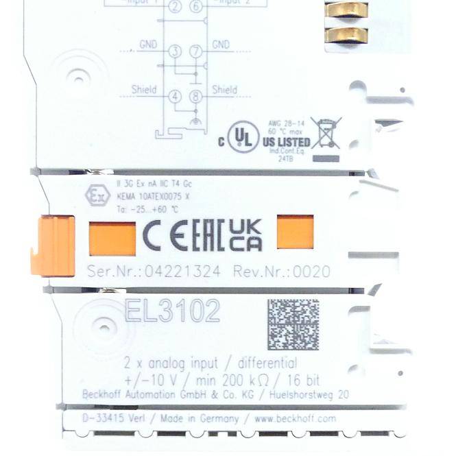 BECKHOFF 2-Kanal-Analog-Eingangsklemme (EL3102)