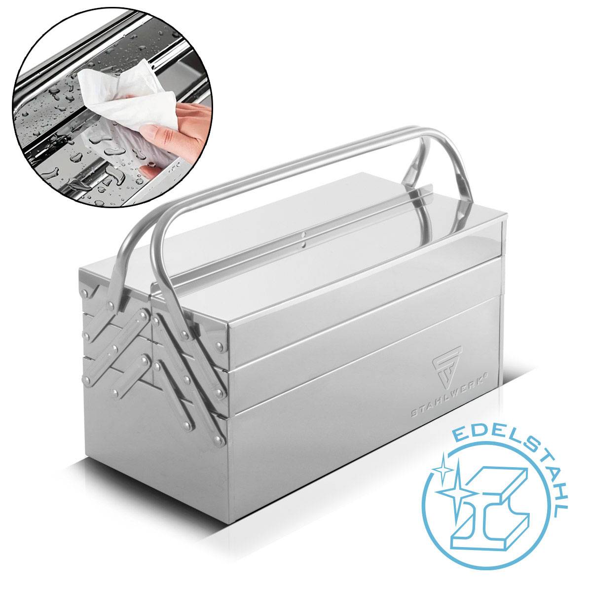 STAHLWERK Werkzeugkasten Edelstahl Werkzeugkiste leer Werkzeugbox