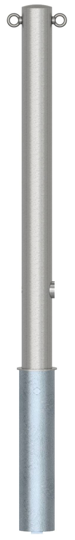 Schake 4072F+2 Edelstahlpfosten Ø 76 mm ohne Ziernut herausnehmbar, selbsteinrastende Verriegelung<br><br>mit feuerverzinkter Bodenhülse Typ 476.40<