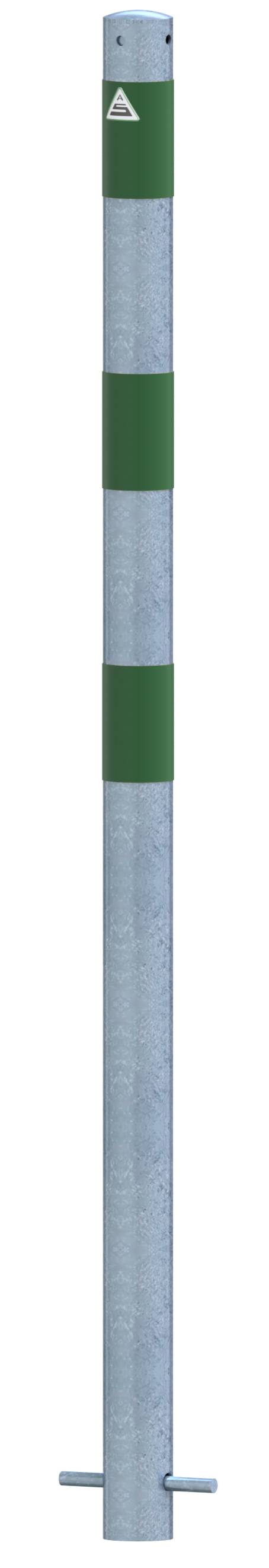 Schake 4L60SGR Absperrpfosten als E-Ladesäulenschutz Ø 60 mm feuerverzinkt <br><br>mit 3 grün reflektierenden Streifen Folie Typ RA1/A zum Einbeton