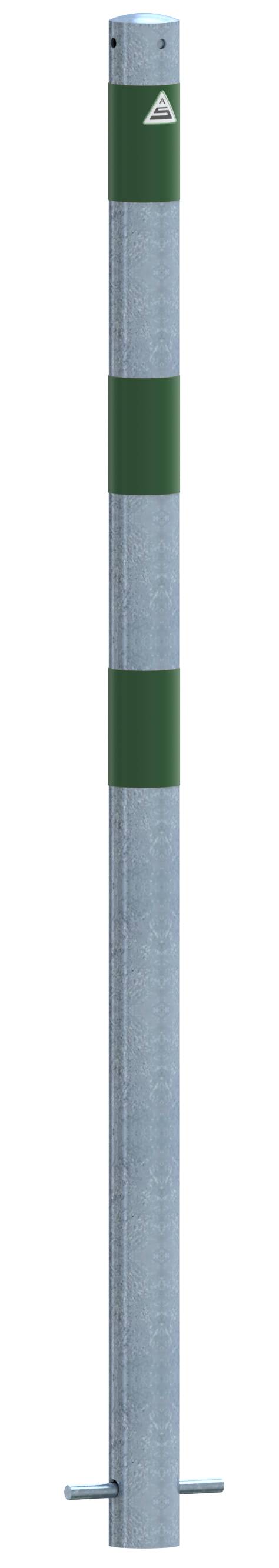 Schake 4L60SGR Absperrpfosten als E-Ladesäulenschutz Ø 60 mm feuerverzinkt <br><br>mit 3 grün reflektierenden Streifen Folie Typ RA1/A zum Einbeton