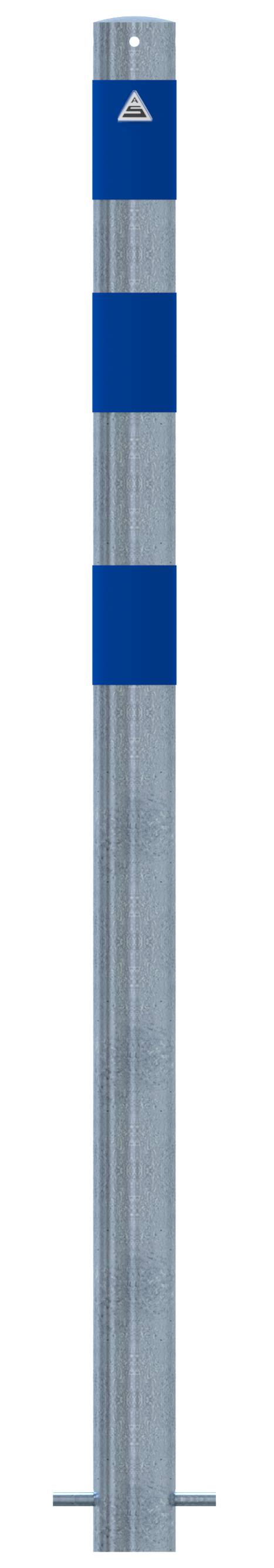 Schake 4L76SBL Absperrpfosten als E-Ladesäulenschutz Ø 76 mm feuerverzinkt <br><br>mit 3 blau reflektierenden Streifen Folie Typ RA1/A zum Einbetoni