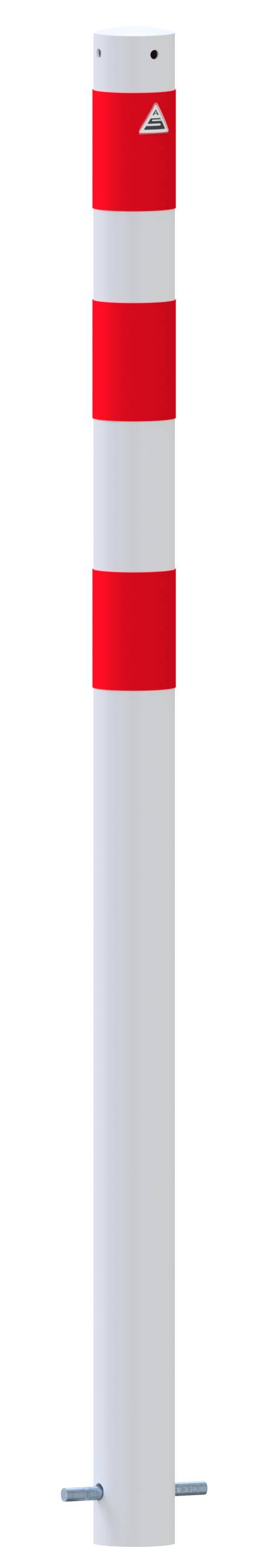Schake 4L76BSRO Absperrpfosten als E-Ladesäulenschutz Ø 76 mm feuerverzinkt und weiß pulverbeschichtet <br><br>mit 3 rot reflektierenden Streifen