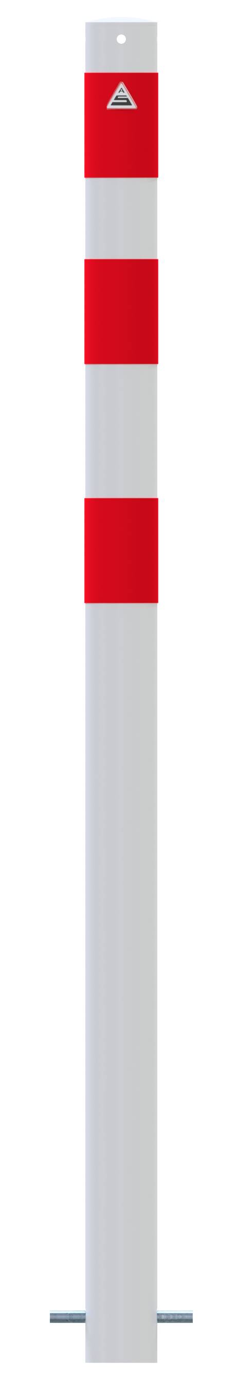 Schake 4L76BSRO Absperrpfosten als E-Ladesäulenschutz Ø 76 mm feuerverzinkt und weiß pulverbeschichtet <br><br>mit 3 rot reflektierenden Streifen