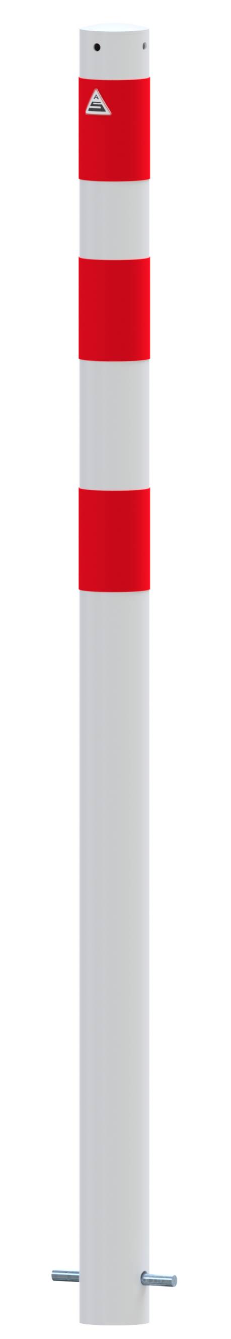 Schake 4L76BSRO Absperrpfosten als E-Ladesäulenschutz Ø 76 mm feuerverzinkt und weiß pulverbeschichtet <br><br>mit 3 rot reflektierenden Streifen