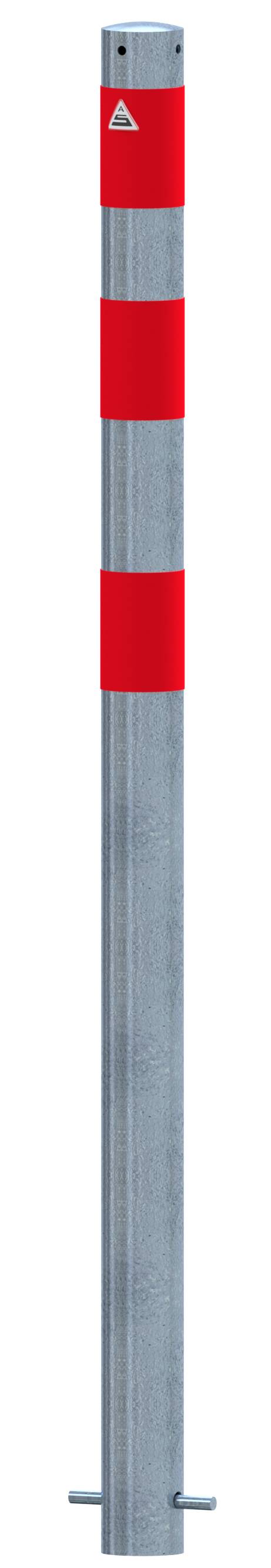 Schake 4L76SRO Absperrpfosten als E-Ladesäulenschutz Ø 76 mm feuerverzinkt <br><br>mit 3 rot reflektierenden Streifen Folie Typ RA1/A zum Einbetonie