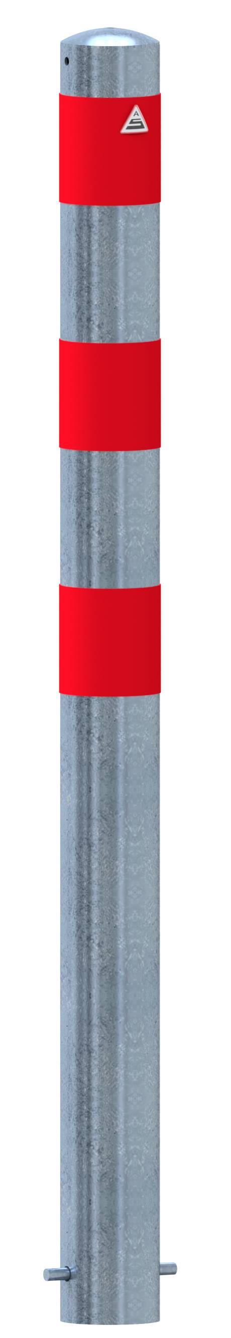 Schake 4L91SRO Absperrpoller als E-Ladesäulenschutz Ø 102 mm feuerverzinkt <br><br>mit 3 rot reflektierenden Streifen Folie Typ RA1/A zum Einbetonie