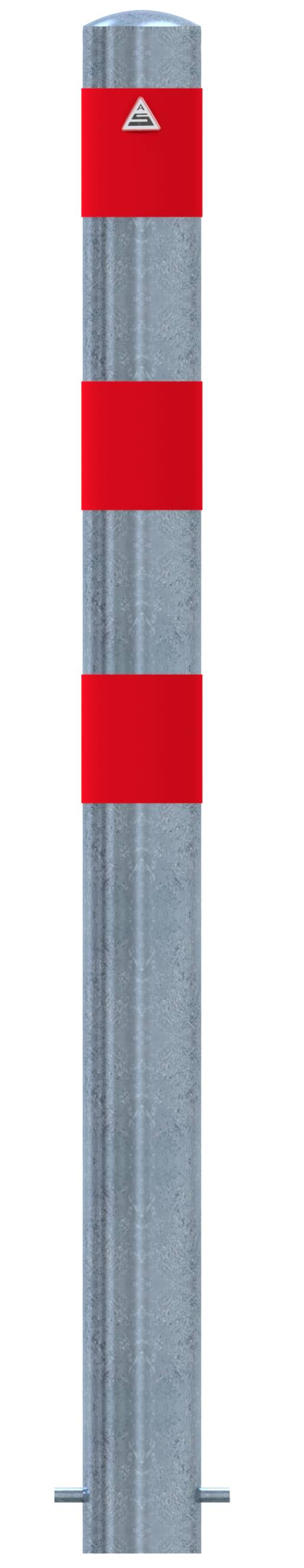 Schake 4L91SRO Absperrpoller als E-Ladesäulenschutz Ø 102 mm feuerverzinkt <br><br>mit 3 rot reflektierenden Streifen Folie Typ RA1/A zum Einbetonie