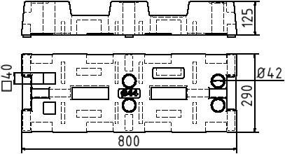 Schake 3F110L Bauzaunfuß aus Kunststoffrecycling Länge: 800 mm<br><br>Höhe: 125 mm<br><br>Breite: 290 mm<br><br>mit 4 Löchern (Ø 42 mm)<br><br>u