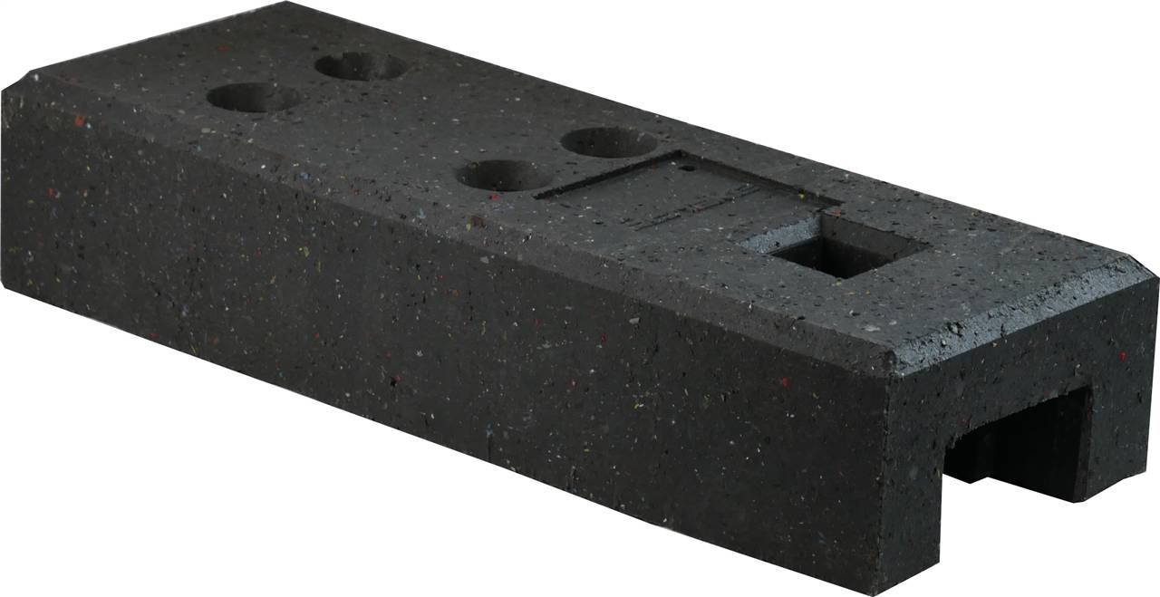 Schake 3F113 Bauzaunfuß aus Kunststoffrecycling Länge: 690 mm<br><br>Höhe: 140 mm<br><br>Breite: 255 mm<br><br>5 Einstecklöcher; 4x rund 42mm,<br