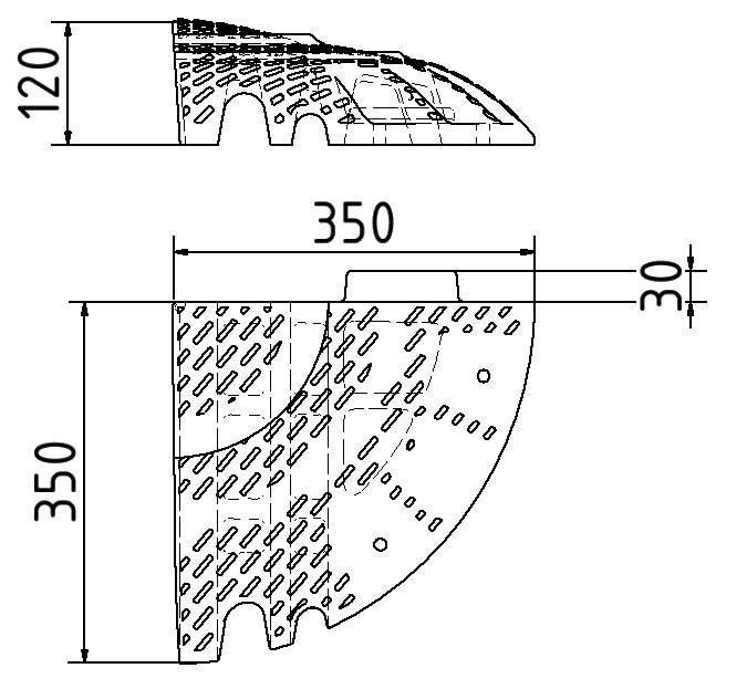 Schake 33920L Bordsteinrampe Typ NOX Endstück, links <br><br>Maße: 350 x 350 x 120 mm