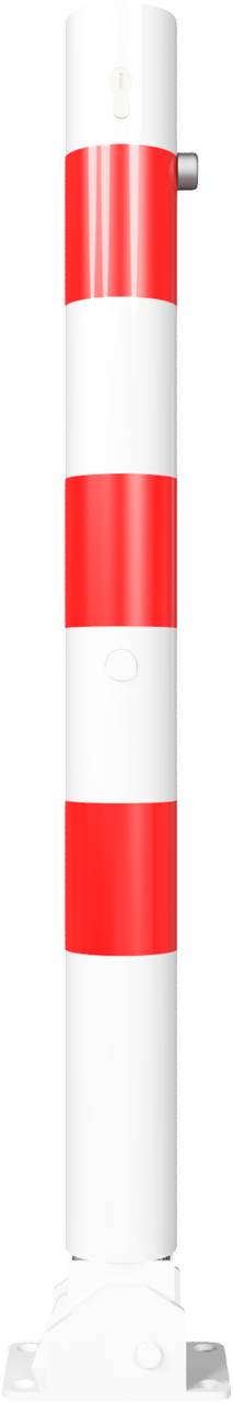 Schake 476UZB+2 Absperrpfosten Stahlrohr Ø 76 x 2,6 mm umlegbar mit Profilzylinderschloss für Dübelbefestigung<br><br>mit Bodenplatte 100 x 150 mm