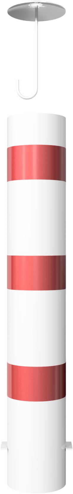 Schake 40190BA Absperrpoller Stahlrohr Ø 193 x 3,6 mm ortsfest zum Einbetonieren feuerverzinkt und weiß beschichtet<br><br>mit drei rot reflektiere