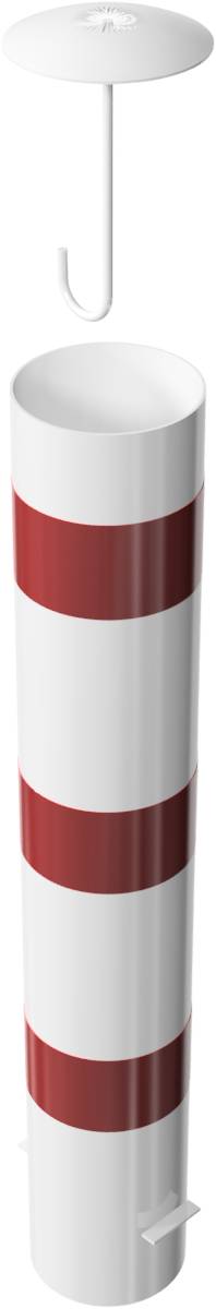 Schake 40190BA Absperrpoller Stahlrohr Ø 193 x 3,6 mm ortsfest zum Einbetonieren feuerverzinkt und weiß beschichtet<br><br>mit drei rot reflektiere