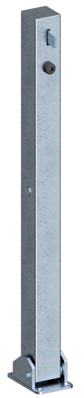 Schake 470UV+2 Absperrpfosten 70 x 70 mm umlegbar für Vorhangschloss für Dübelbefestigung<br><br>mit Bodenplatte 100 x 150 mm feuerverzinkt mit 2