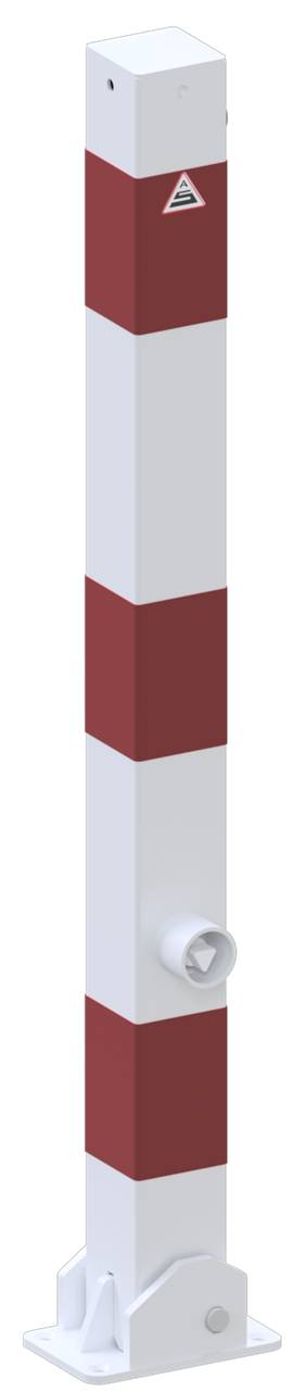 Schake 470FUB+2 Absperrpfosten 70 x 70 mm umlegbar mit Dreikantverschluss für Dübelbefestigung<br><br>mit Bodenplatte 100 x 150 mm feuerverzinkt und