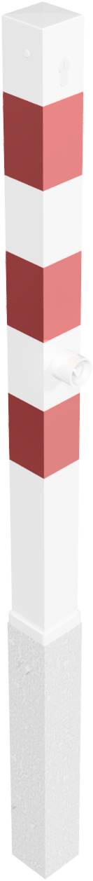 Schake 470FZB+1 Absperrpfosten 70 x 70 mm herausnehmbar mit Dreikant oder Profilzylinder feuerverzinkt und weiß beschichtet<br><br>mit drei rot