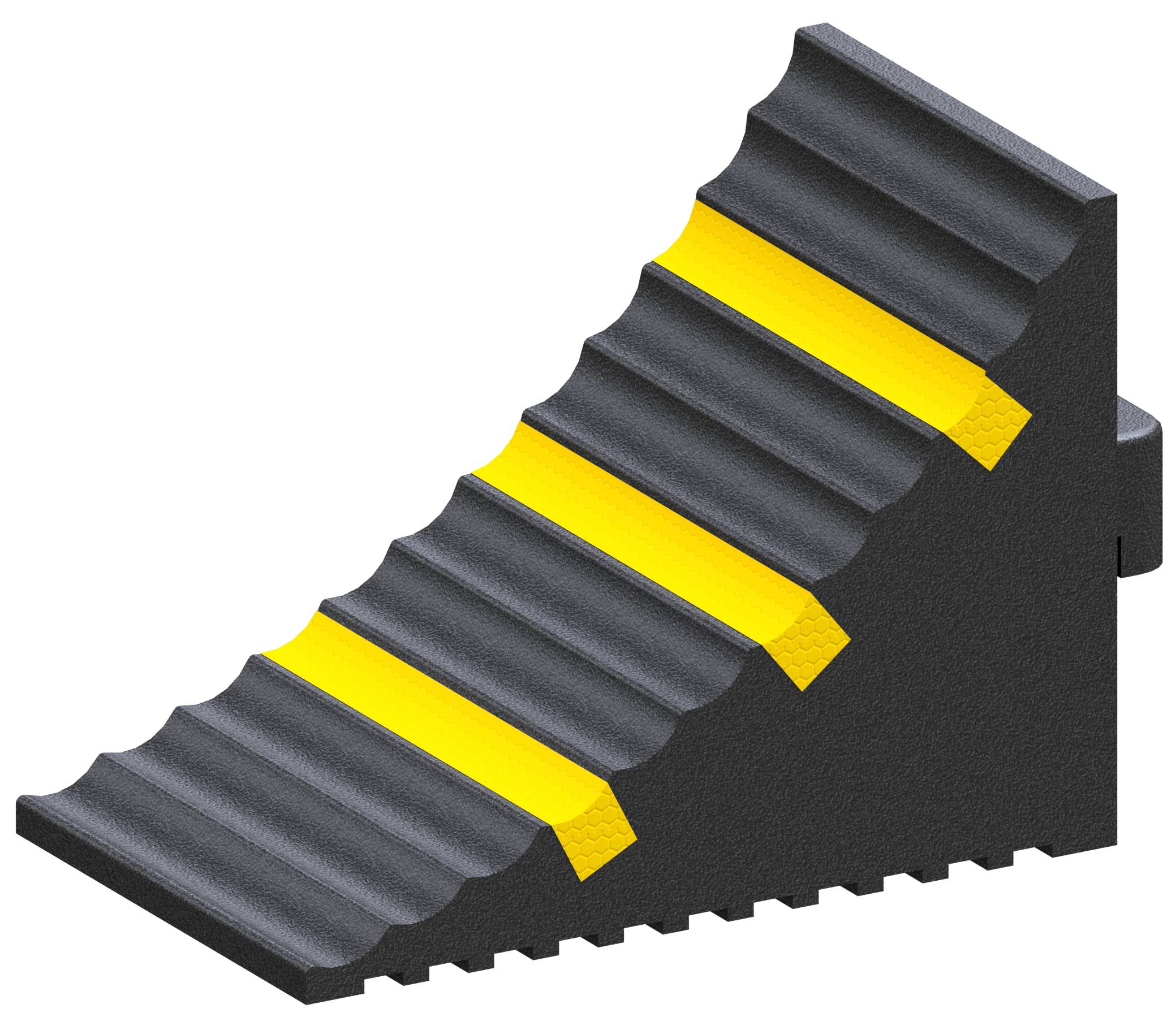 Schake 3393-185 Unterlegkeil schwarz mit drei gelben Streifen<br><br>Maße: 285 x 155 x 185 mm