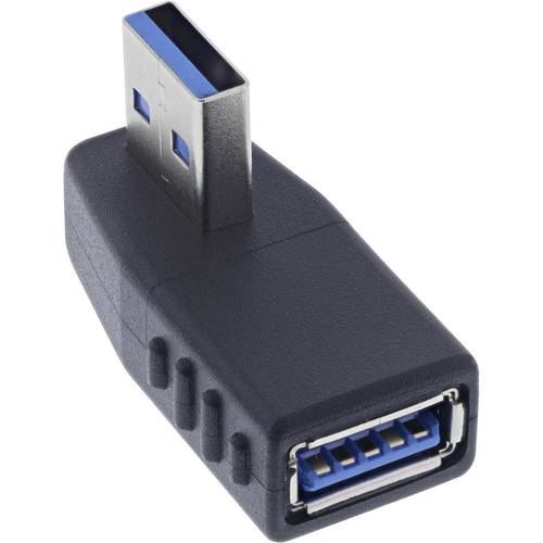 Ein schwarzer USB 3.0 Adapter von Stecker auf Buchse mit einem sichtbaren blauen Anschluss, der die Kompatibilität mit USB 3.0 für hochgeschwindigkeiten Datenübertragung anzeigt.