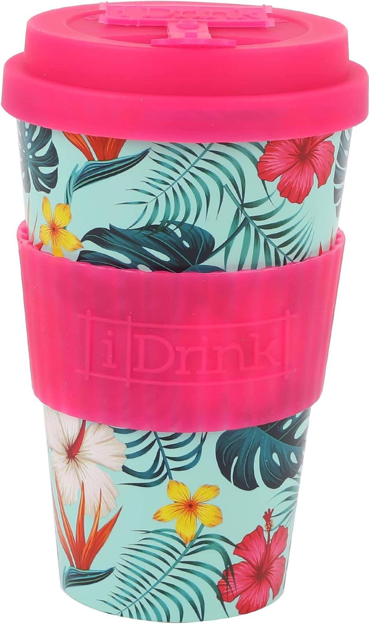 IDRINK®- RPET-Kaffeebecher Silikonverschluss 435 ml Becher Tropical