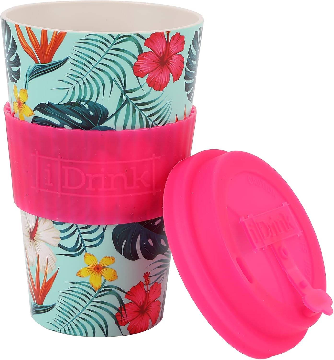 IDRINK®- RPET-Kaffeebecher Silikonverschluss 435 ml Becher Tropical