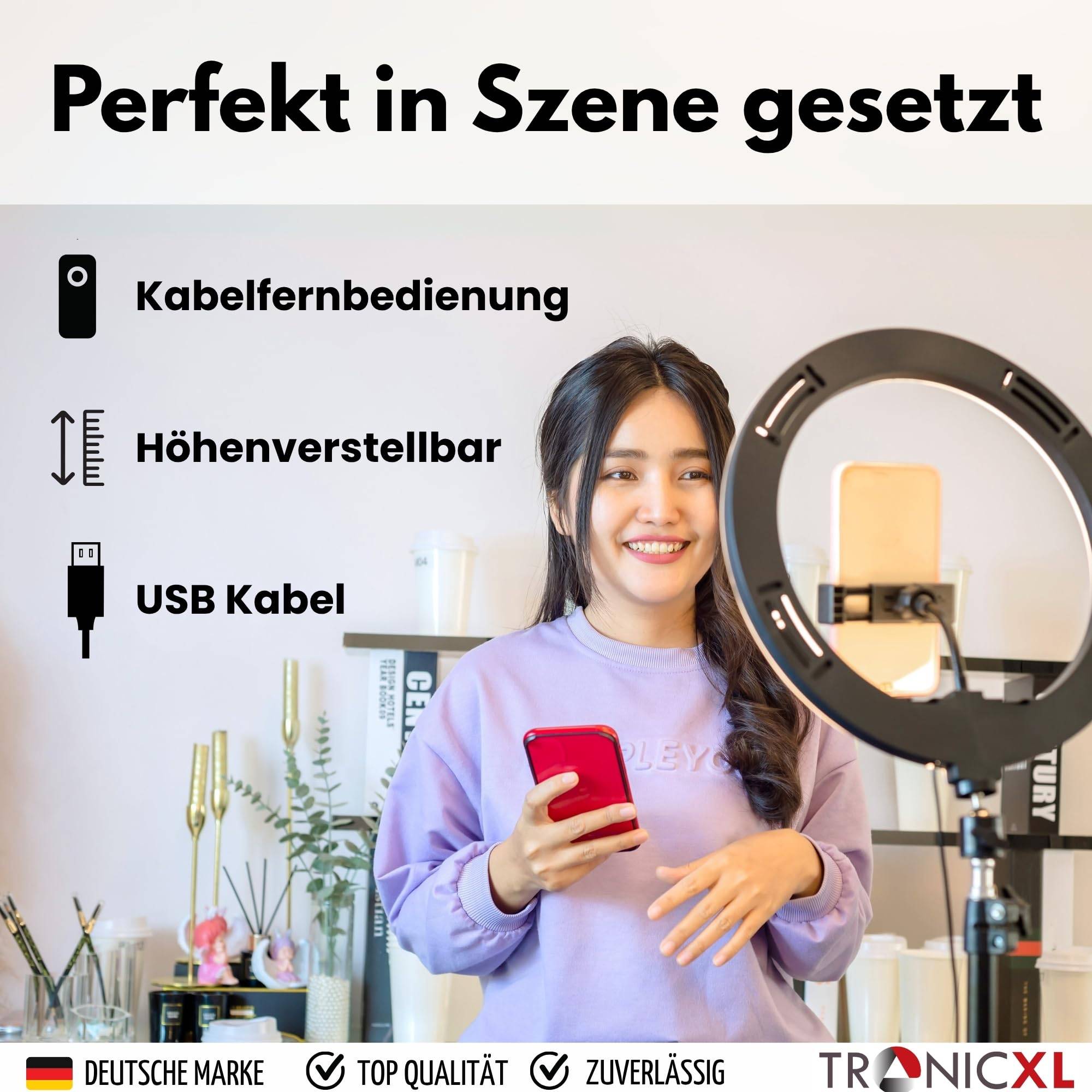 RGB LED Ringlicht mit 210cm Stativ groß + Ring Light mit Smartphone Halterung Tripod Beauty Licht Kamerastativ Handy Halter I für TikTok YouTube Str