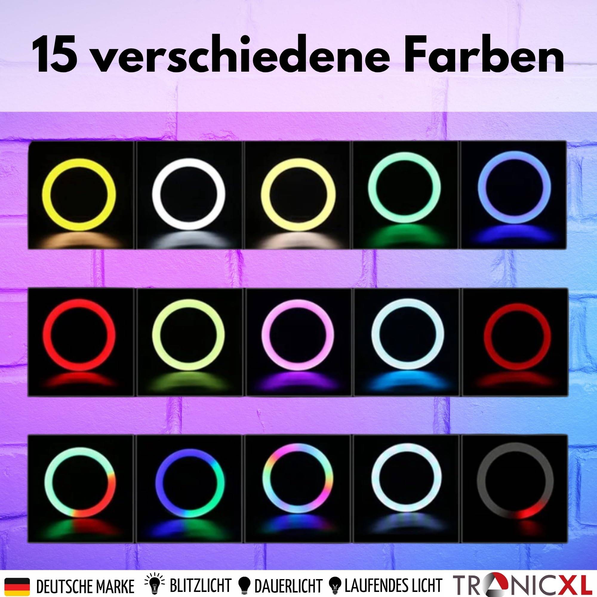 RGB Ringlicht + 1,05m Premium Stativ + Selbstauslöser für iPhone Smartphone Kamerastativ Tripod mit Ringleuchte Ringlampe Handy Halterung für Foto