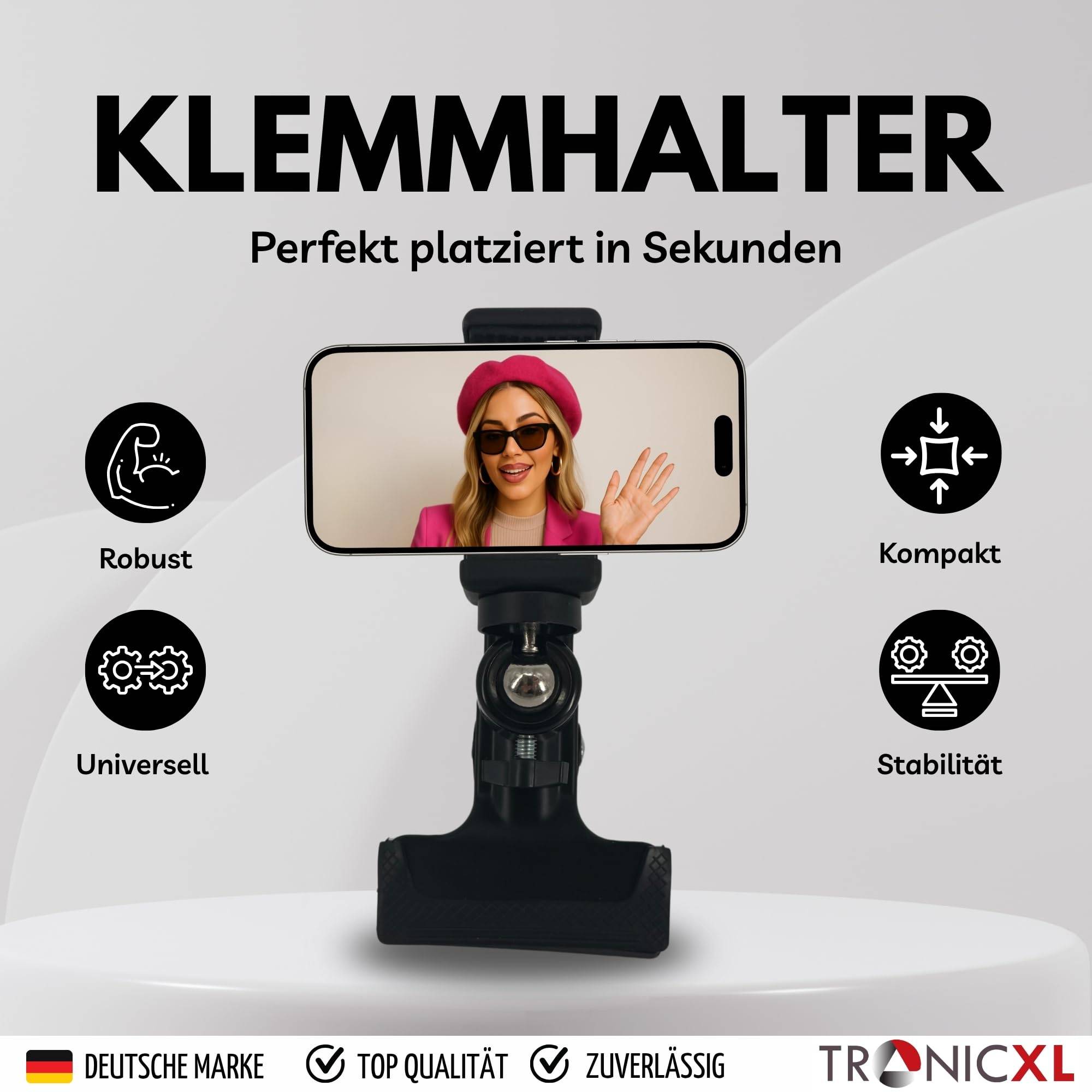 Handy Halterung Tischhalterung Smartphone Klemmstativ Tisch Klemme mit Kugelkopf für iPhone Handys Smartphones