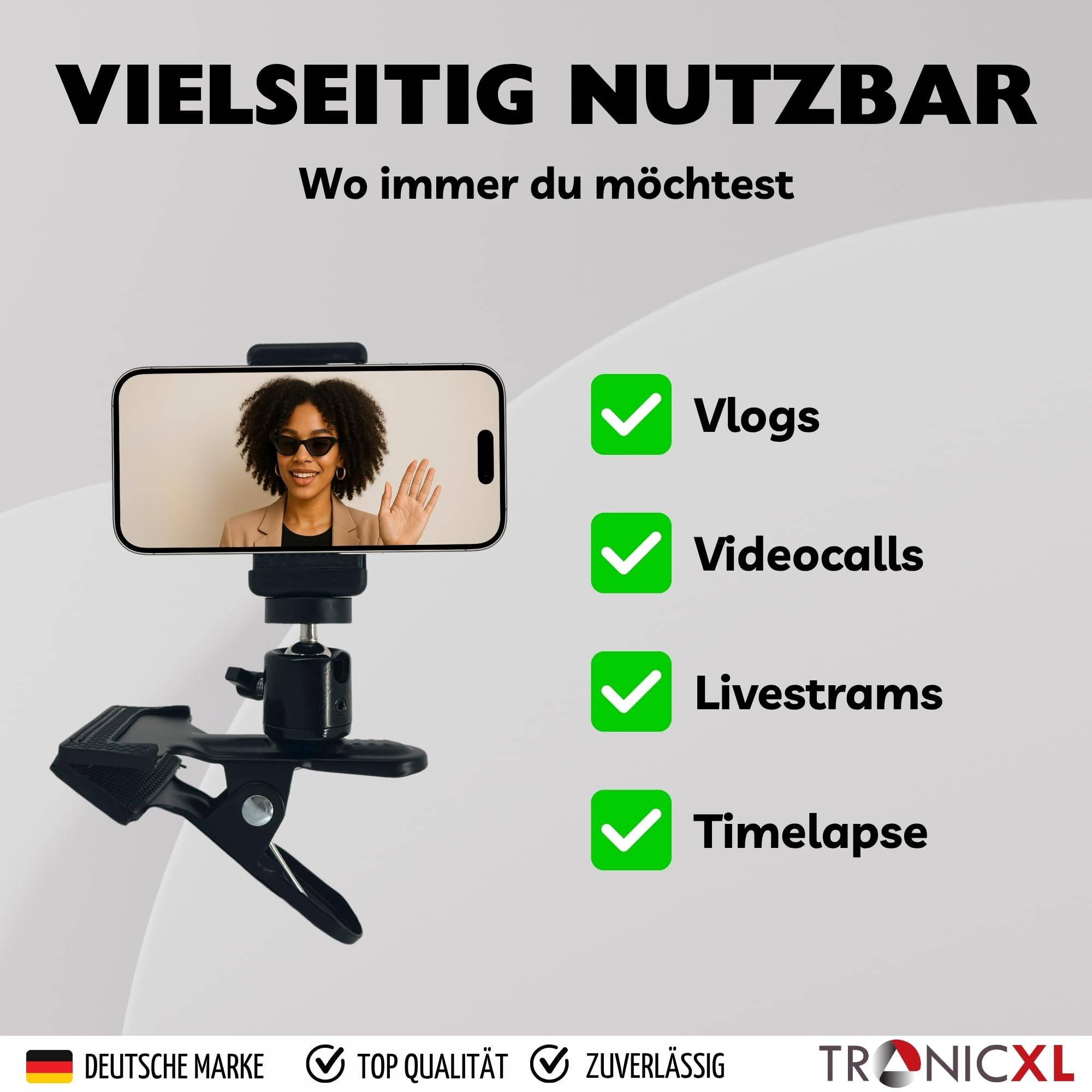 Handy Halterung Tischhalterung Smartphone Klemmstativ Tisch Klemme mit Kugelkopf für iPhone Handys Smartphones