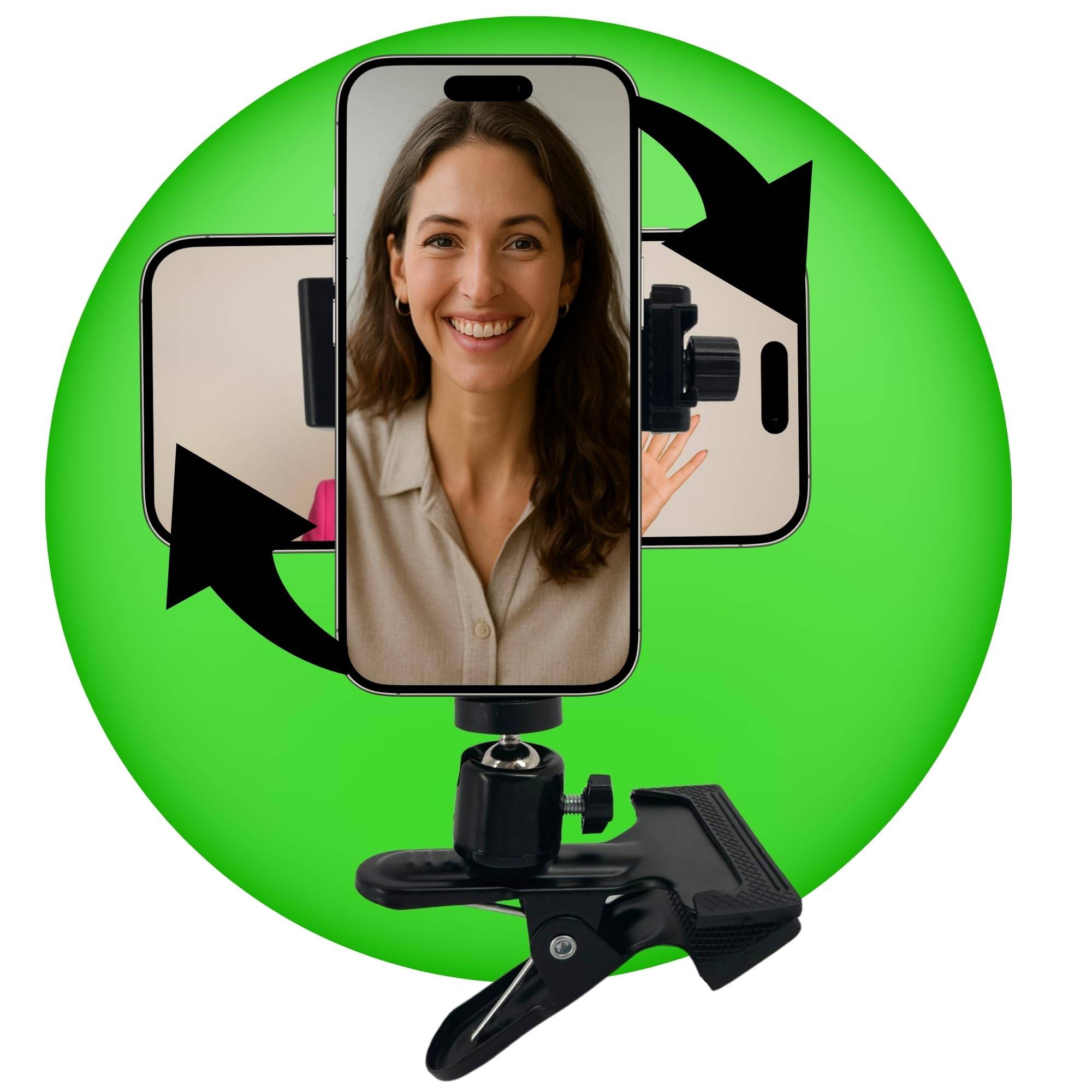 Smartphone Halterung Tisch drehbar vertikal horizontal Klemmstativ Tischhalterung Handy kompatibel mit Apple iPhone Samsung Xiaomi Google Sony