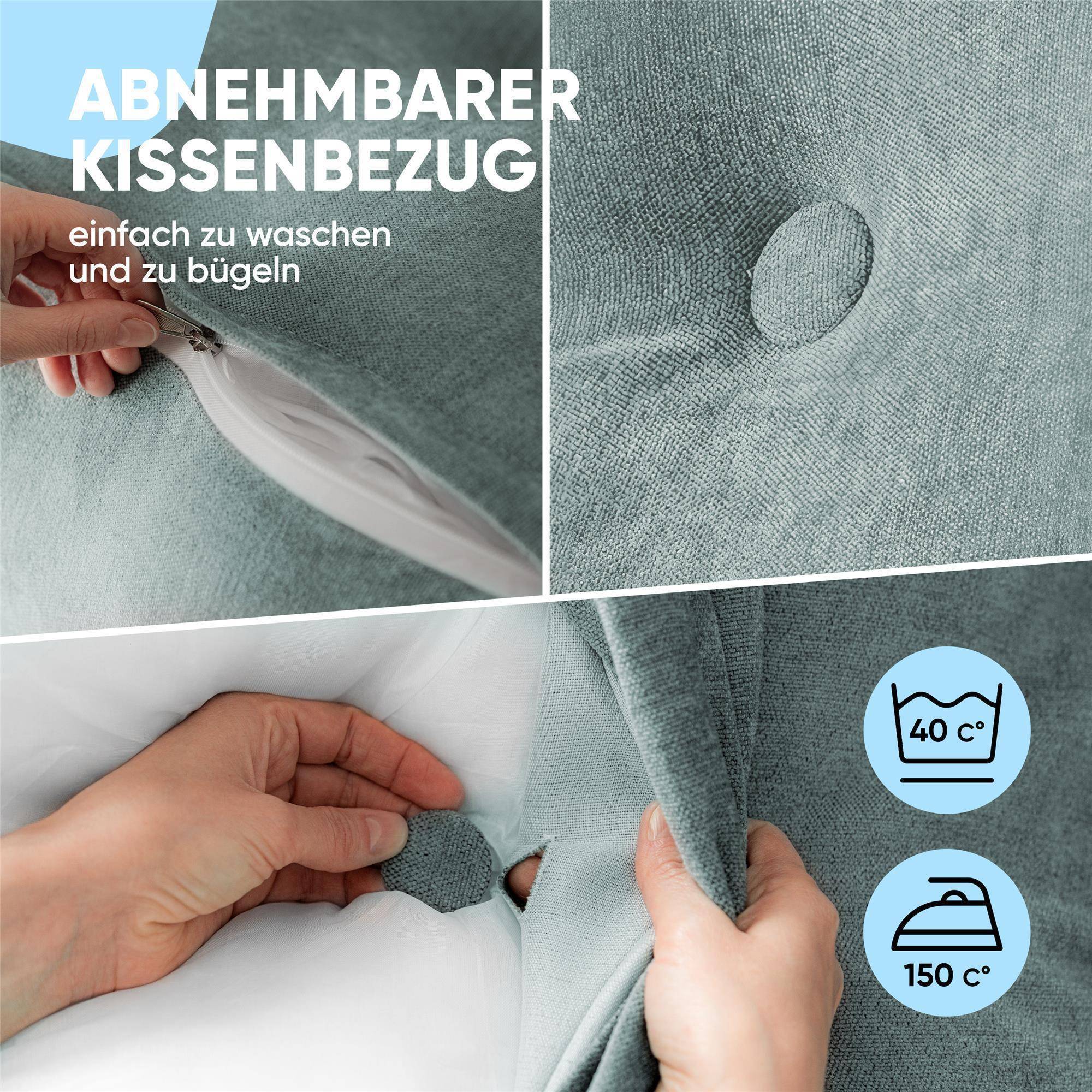Björn&Schiller Rückenkissen grau, 70 cm - Sitzkissen für Bett und Sofa, Keilkissen, Rückenpolster für die Wand, Lesekissen mit waschbarem Bezug