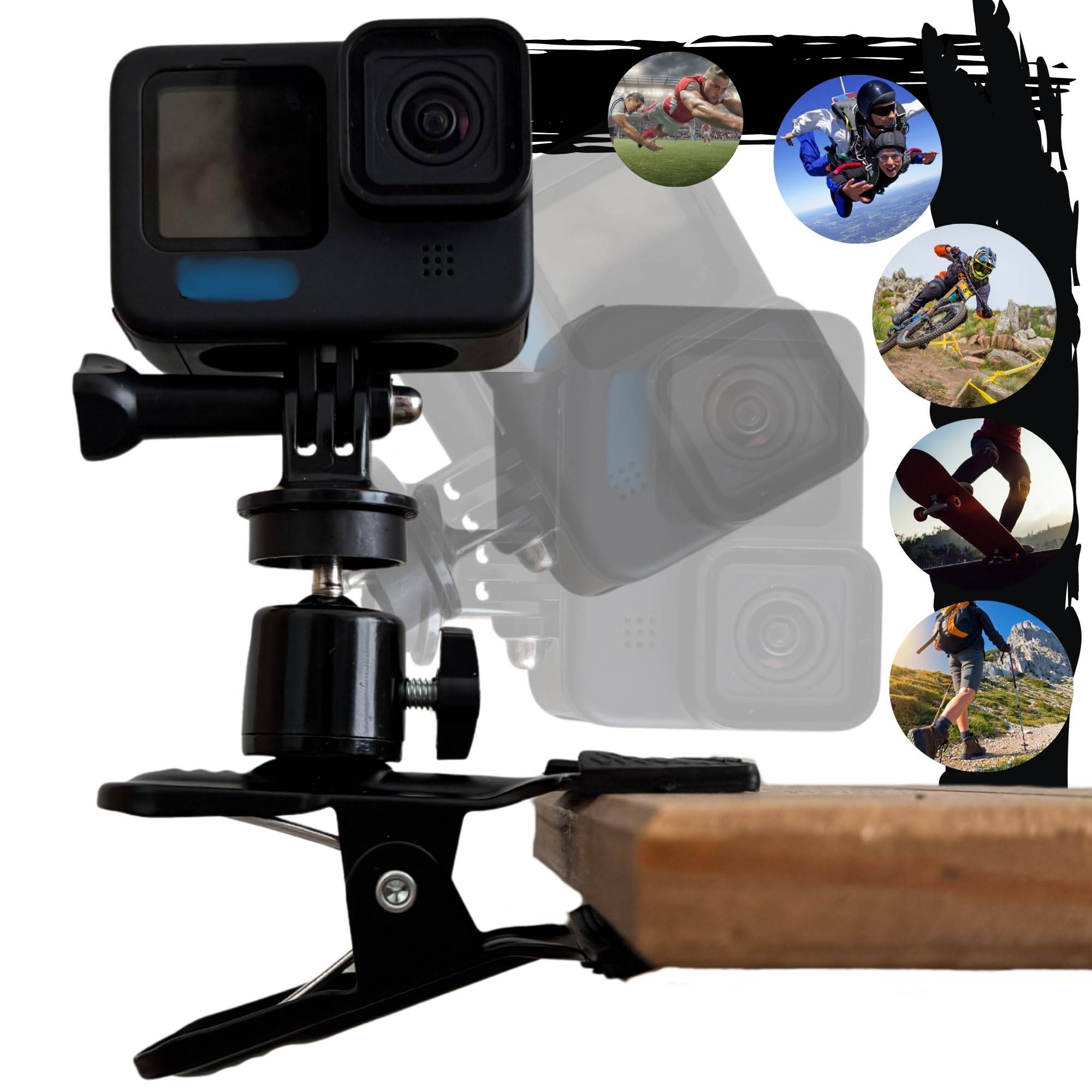Actioncam Klemmhalterung Halterung Klemme Klemmstativ Tisch Tischplatte Skateboard Surfbrett Longboard Befestigung kompatibel mit GoPro Hero Zubehör