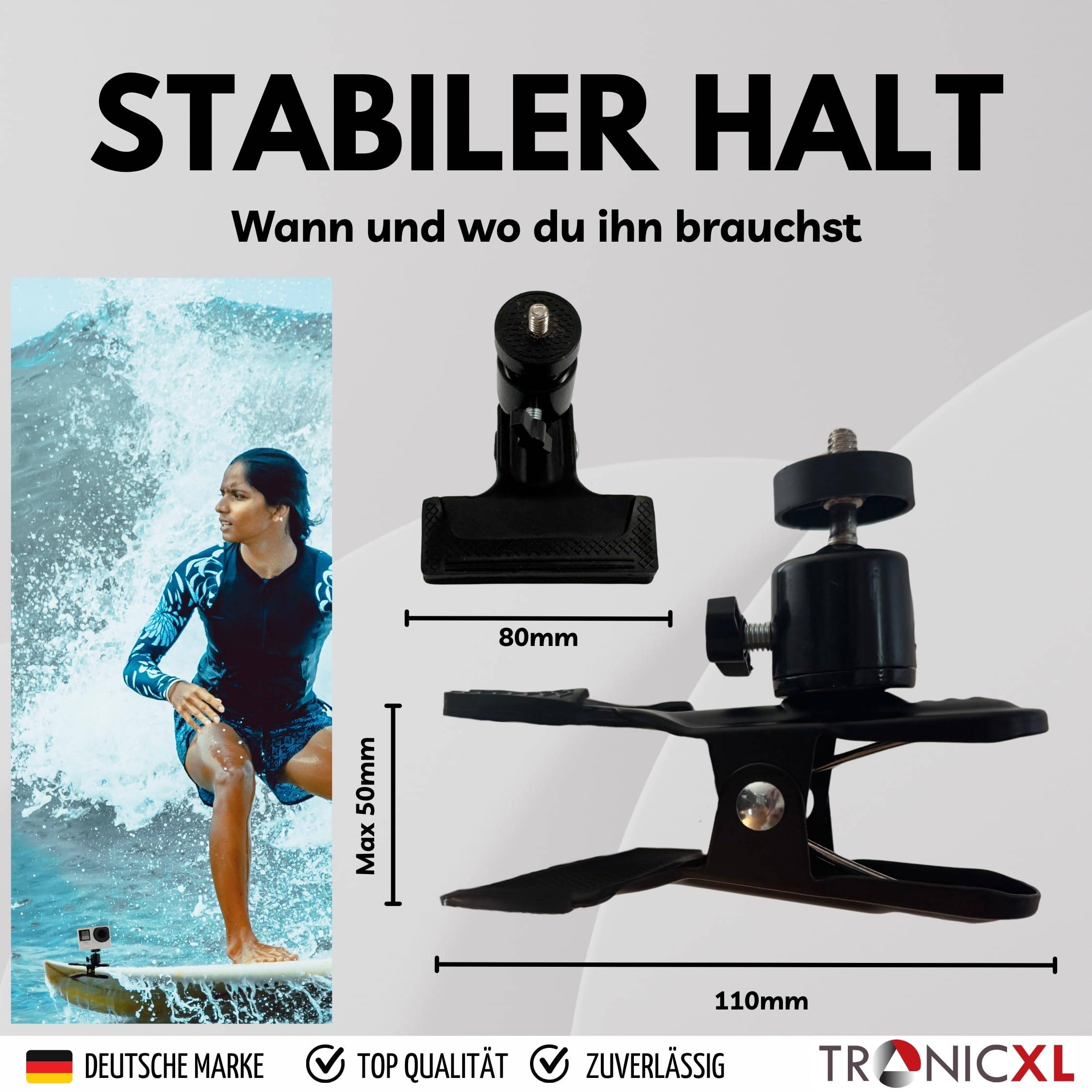 Actioncam Klemmhalterung Halterung Klemme Klemmstativ Tisch Tischplatte Skateboard Surfbrett Longboard Befestigung kompatibel mit GoPro Hero Zubehör