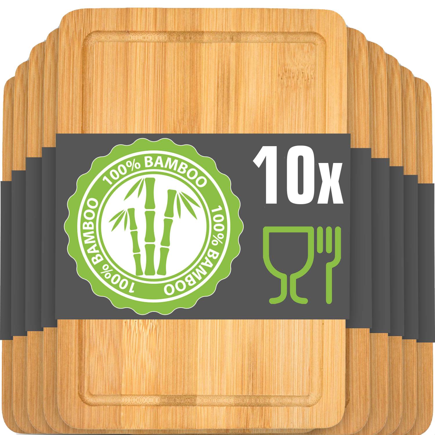 10er Set: Frühstücksbrettchen Holz 22x15 Kleine Schneidebretter Brotzeitbretter