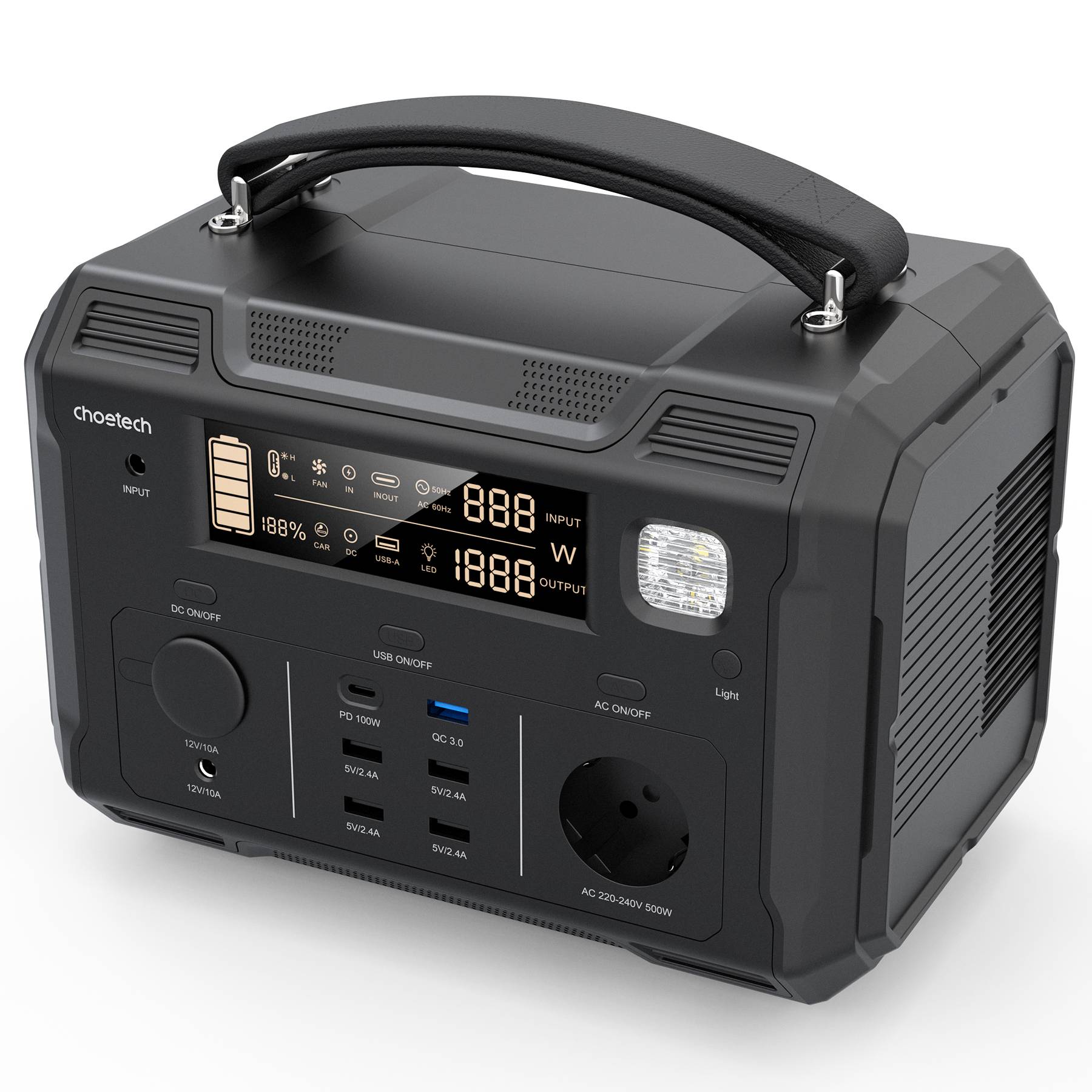 Choetech Power Station 500W 484Wh Solar Akku USB-C PD 100W Notstrom