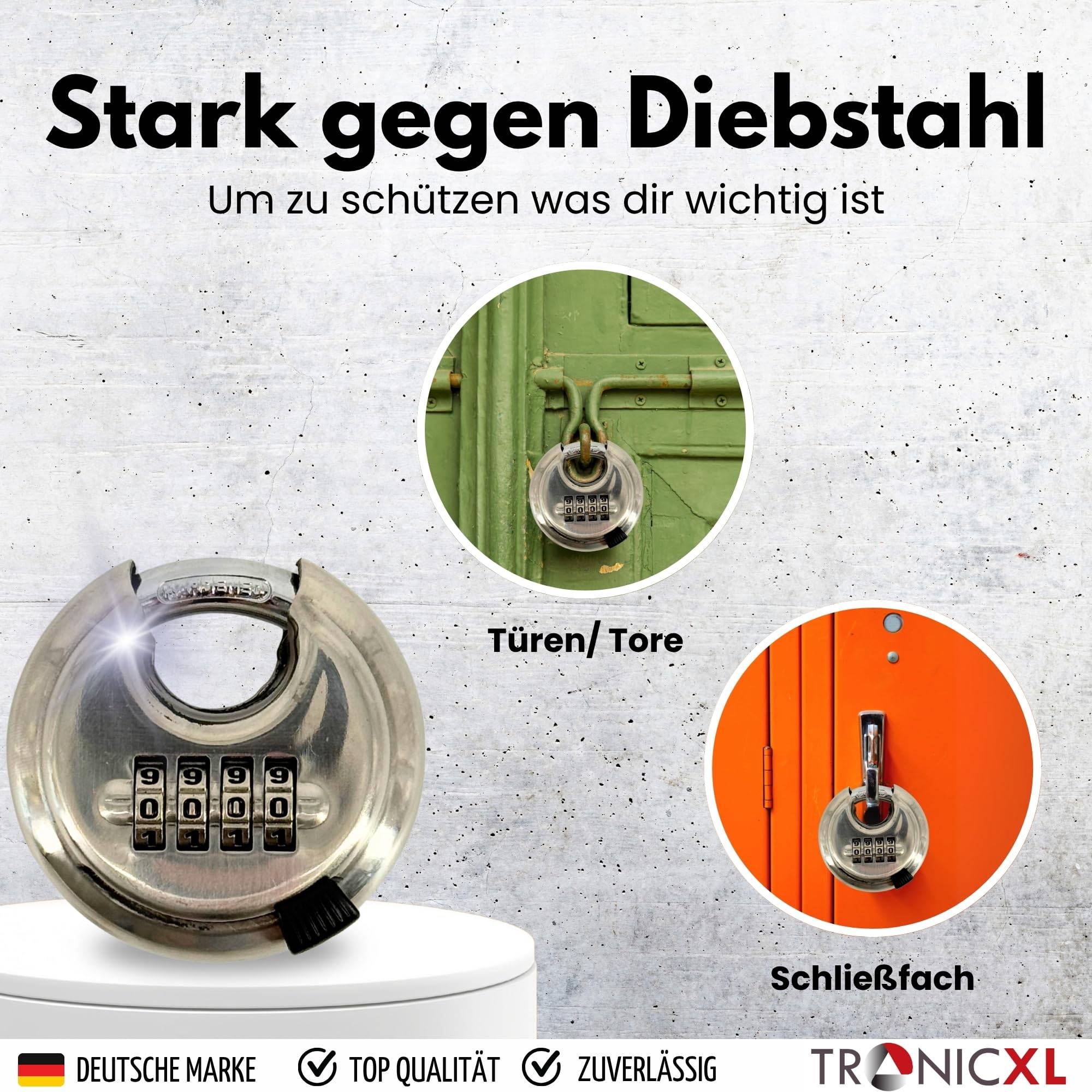 1x Rundbügelschloss 70mm Zahlenschloss Sicherheitsschloss Bügelschloss Vorhängeschloss Edelstahl Kneifschutz