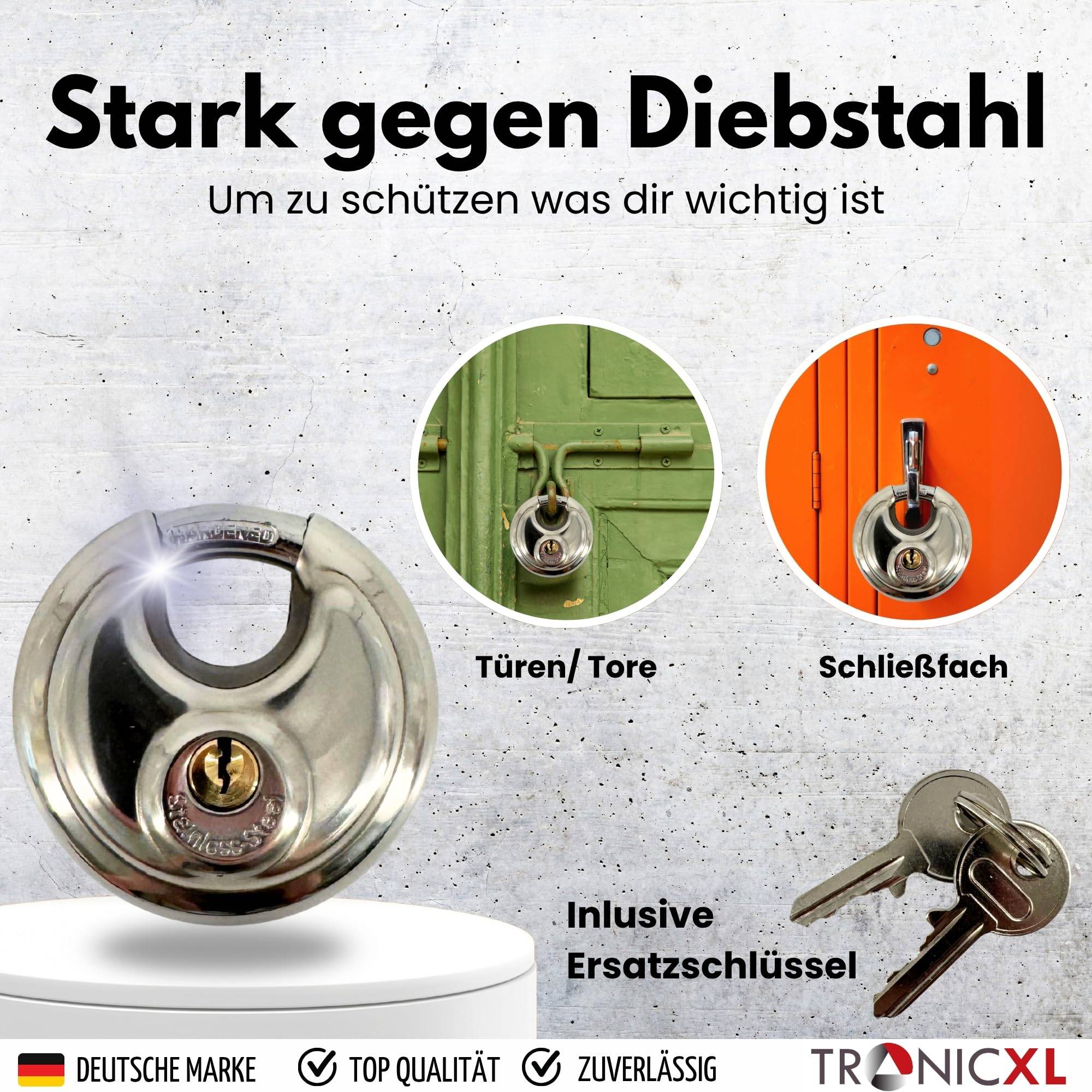 2x Rundbügelschloss Sicherheits Vorhängeschloss 10mm Bügelstärke Edelstahlkorpus I Messingschloss Kneifschutz Schloss aus gehärtetem Edelstahl ro