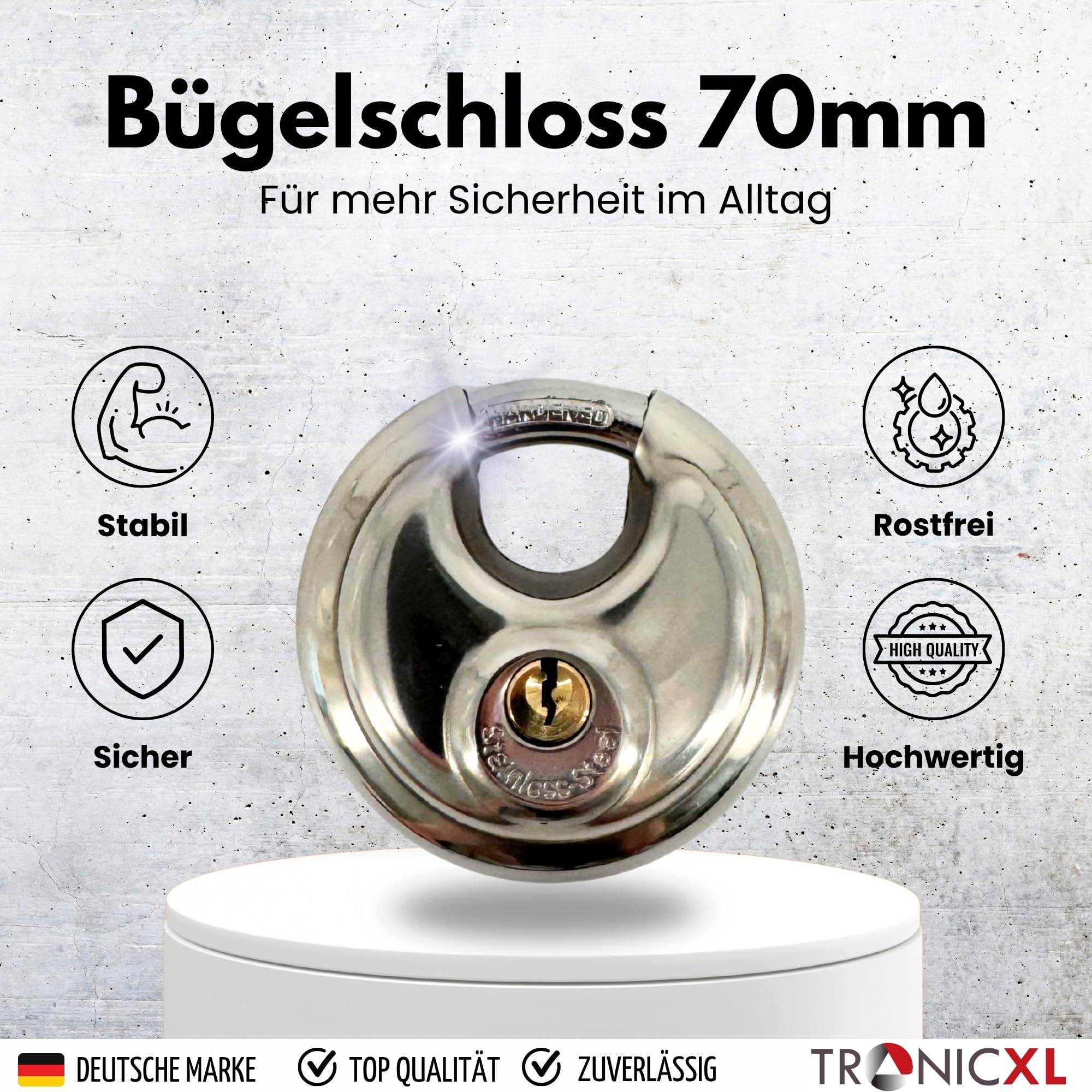 5x Rundbügelschloss Sicherheits Vorhängeschloss 10mm Bügelstärke Edelstahlkorpus I Messingschloss Kneifschutz Schloss aus gehärtetem Edelstahl