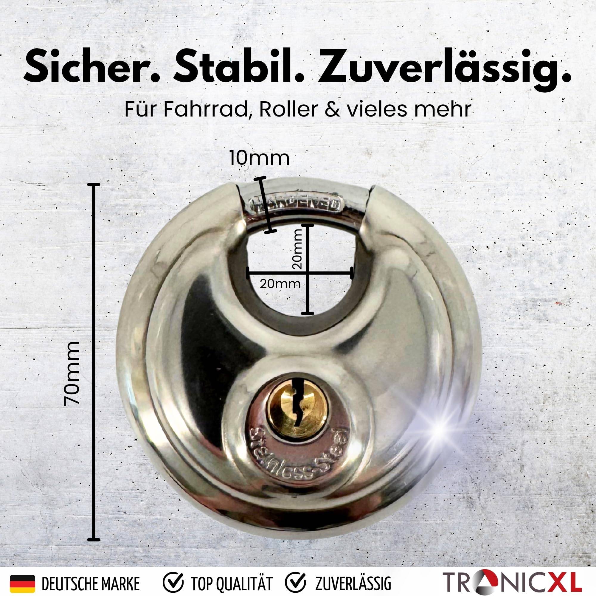 2x Rundbügelschloss Sicherheits Vorhängeschloss 10mm Bügelstärke Edelstahlkorpus I Messingschloss Kneifschutz Schloss aus gehärtetem Edelstahl ro