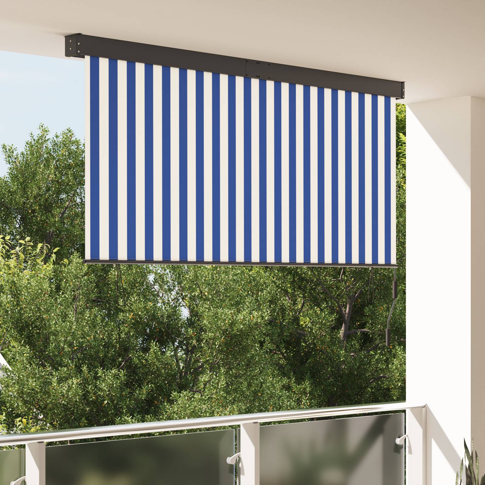 vidaXL Outdoor Rollo Gestreift Verstellbar Blau und weiß 200 x 250 cm Stoff