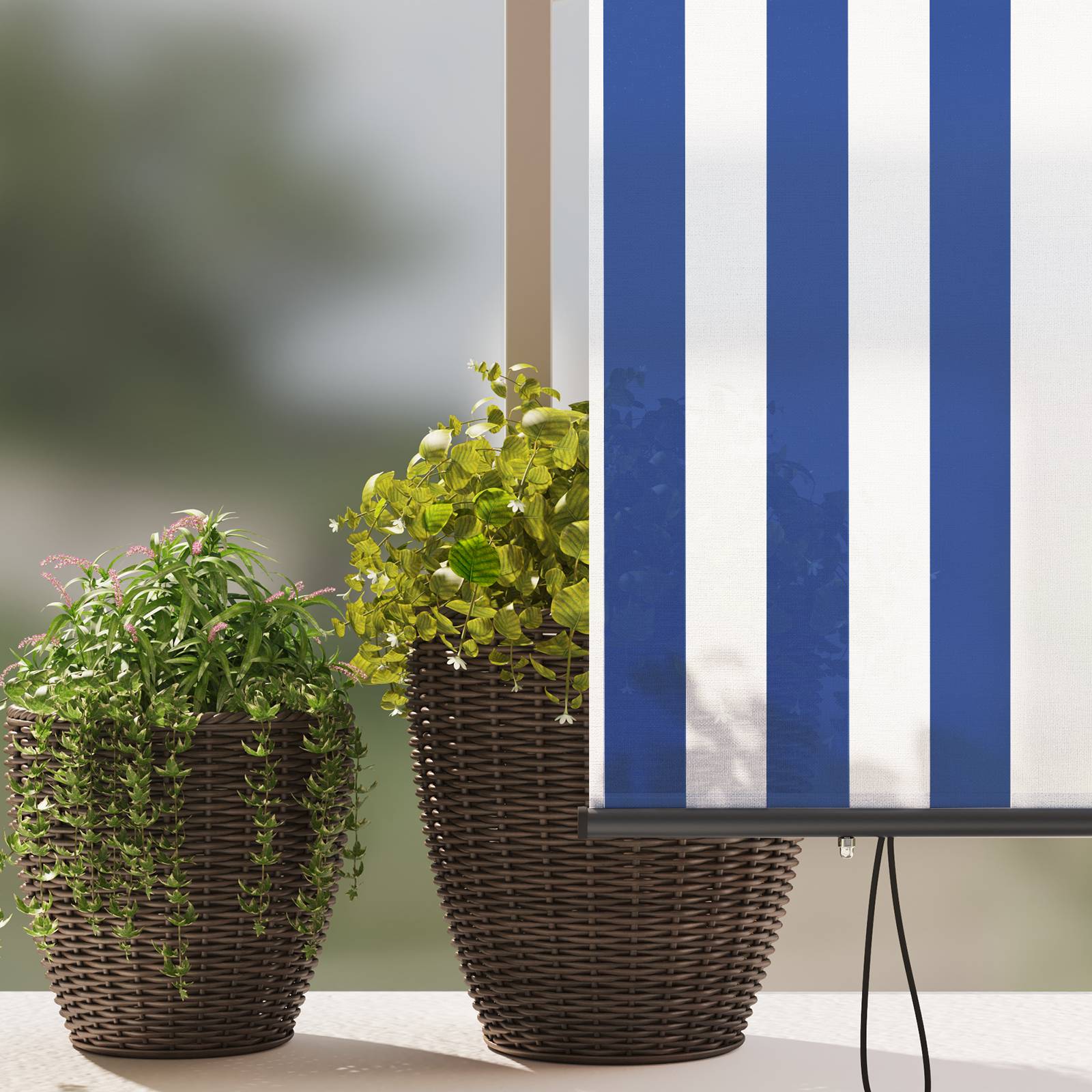 vidaXL Outdoor Rollo Gestreift Verstellbar Blau und weiß 200 x 250 cm Stoff
