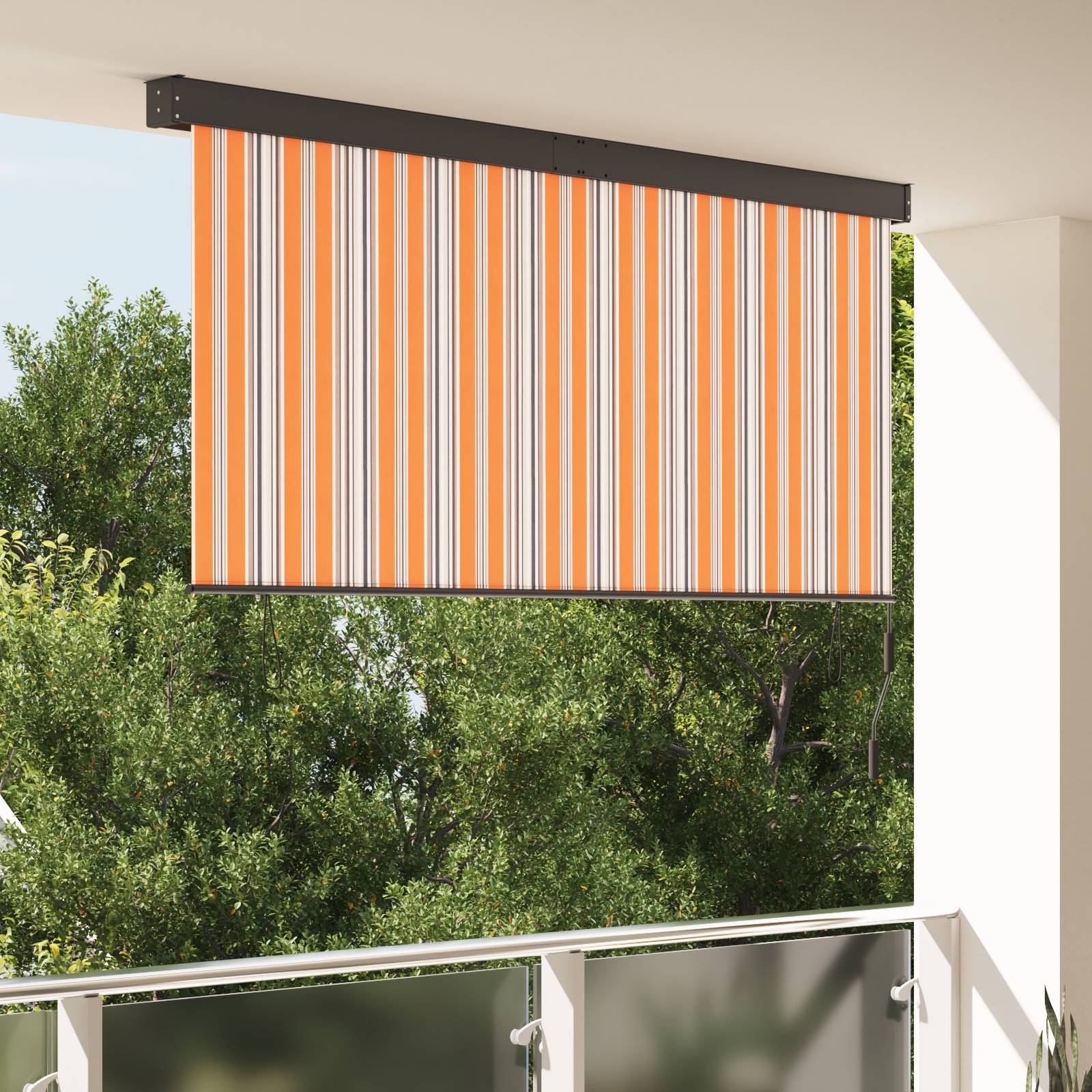 vidaXL Outdoor Rollo Gestreift Verstellbar Gelb und Blau 220 x 250 cm Stoff