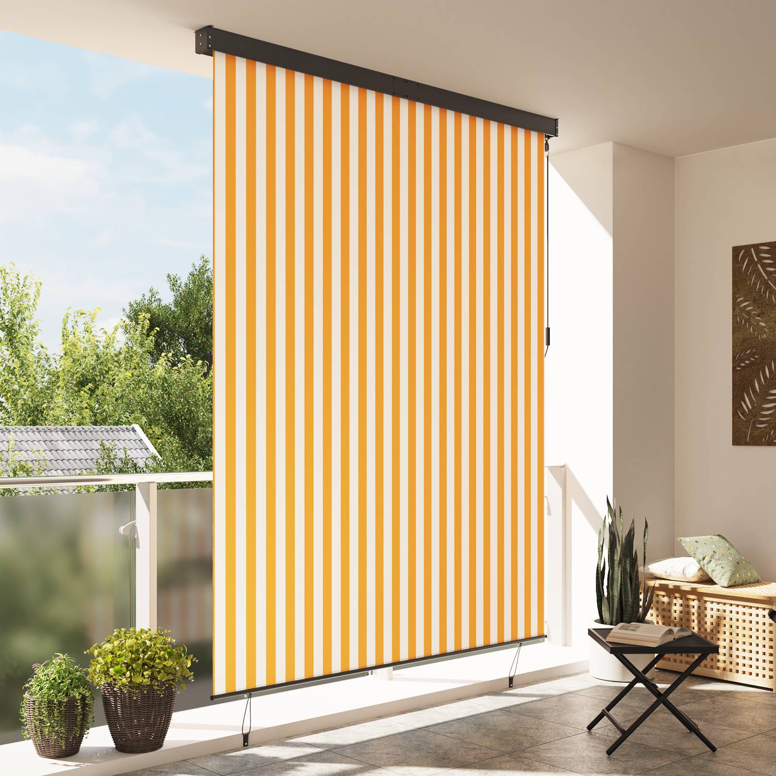 vidaXL Outdoor Rollo Gestreift Verstellbar Orange und Weiß 220 x 250 cm Stoff