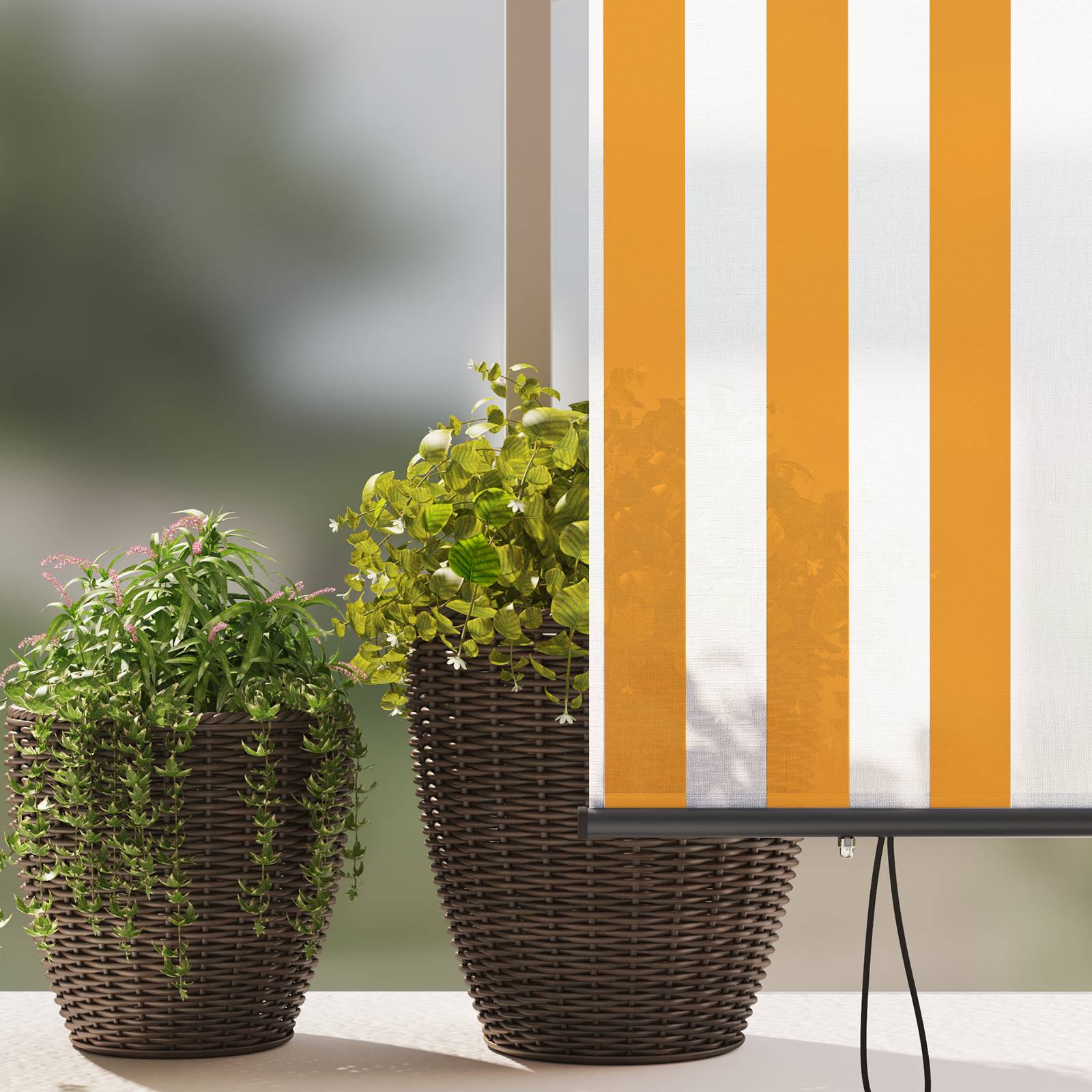 vidaXL Outdoor Rollo Gestreift Verstellbar Orange und Weiß 220 x 250 cm Stoff
