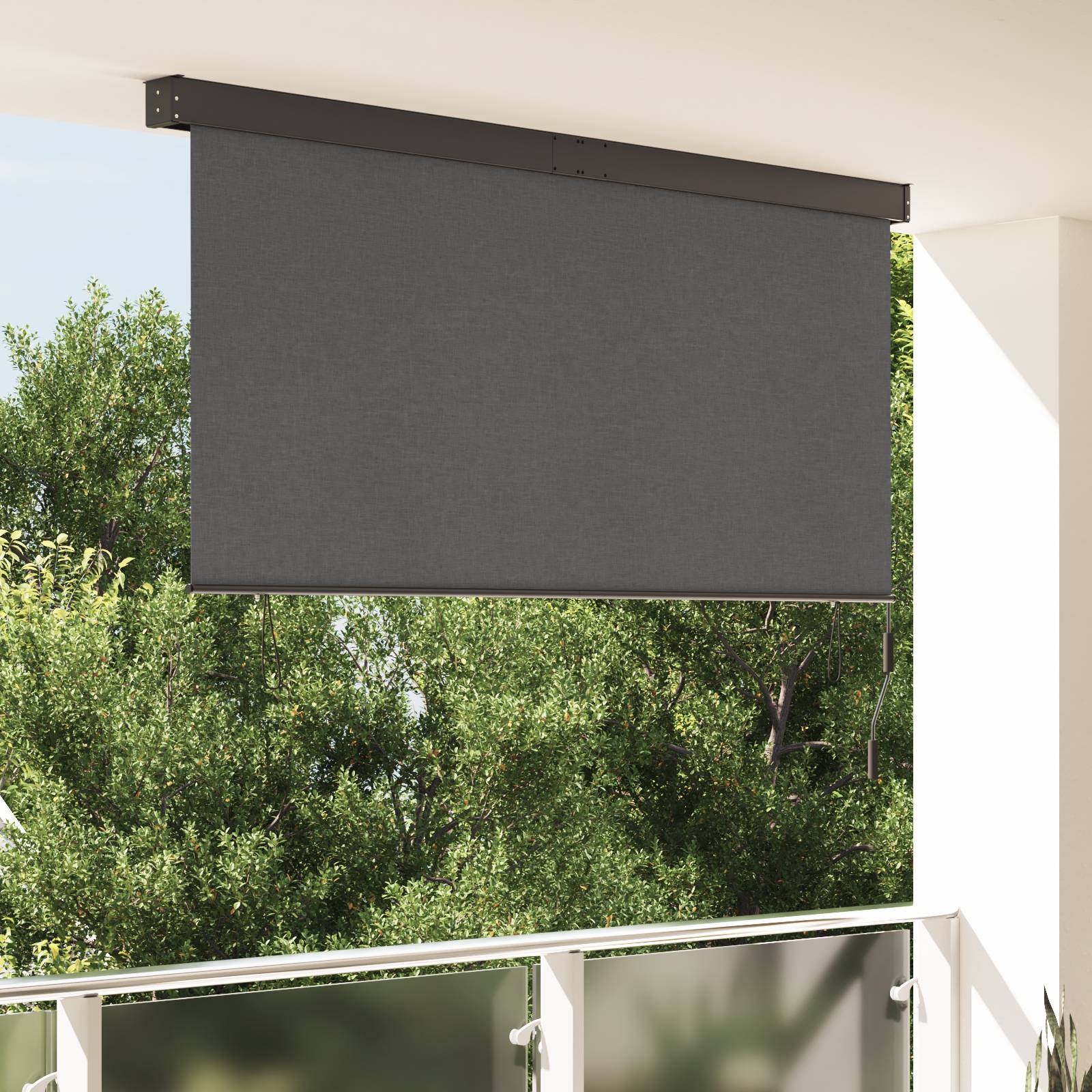 vidaXL Outdoor Rollo Gestreift Verstellbar Anthrazit 200 x 250 cm Stoff