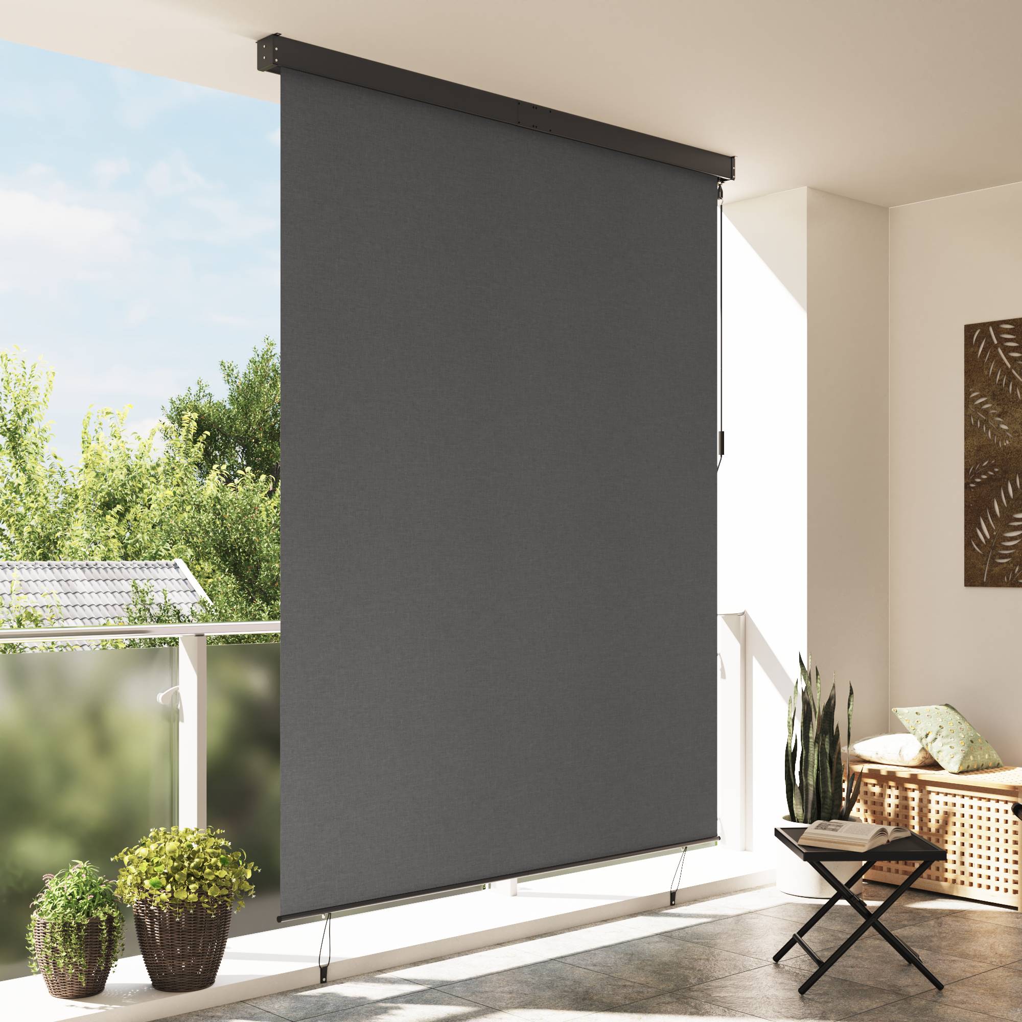 vidaXL Outdoor Rollo Gestreift Verstellbar Anthrazit 220 x 250 cm Stoff