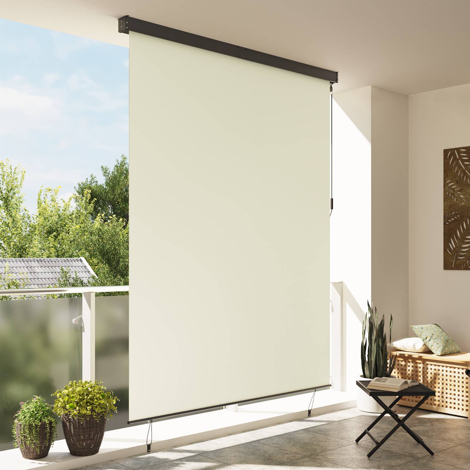vidaXL Outdoor Rollo Gestreift Verstellbar Creme 220 x 250 cm Stoff