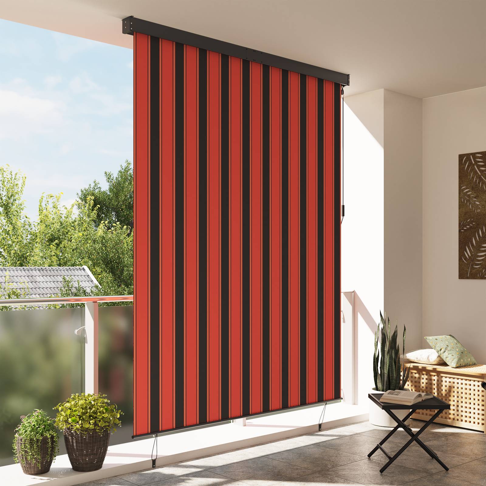 vidaXL Outdoor Rollo Gestreift Verstellbar Orange und Braun 220 x 250 cm Stoff