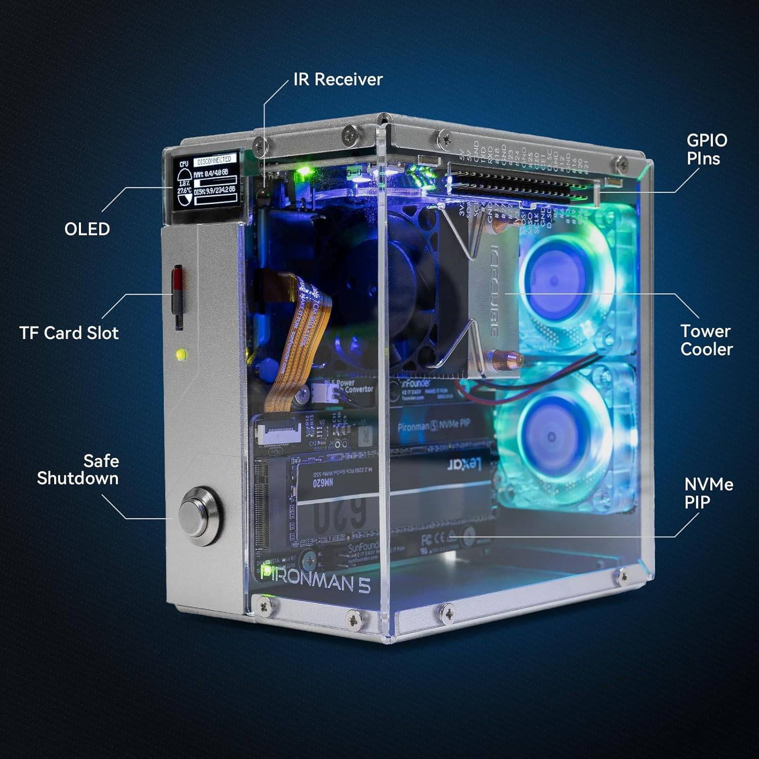 SUNFOUNDER Pironman 5 Gehäuse, Aluminium, Oled Display, PIRONMAN5